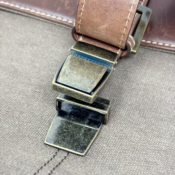 Boconi Messenger Lap Top Bag Flap Front Canvas and Leather Brass Hardware - Picture 4 of 16